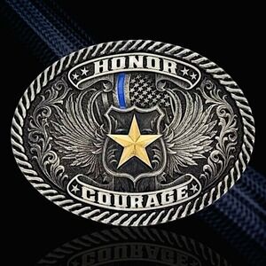 Montana Silversmiths Honor & Courage Thin Blue Line Belt Buckle Retail $50 NEW!